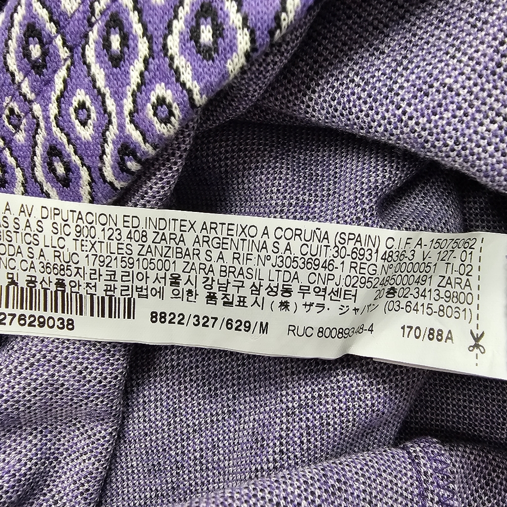 🌞ZARA Jaquard Long Sleeve Cut-out Open Back Mini Dress Purple Retro Geometric - Picture 13 of 14